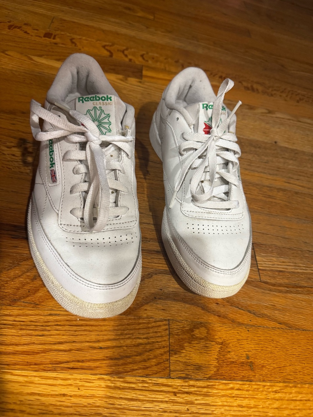 Reebok Men's White Sneakers with Green and Red Accents
